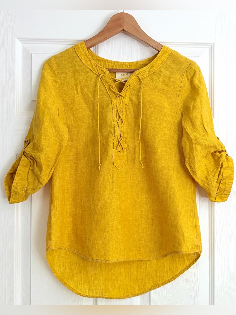 Anthropologie Mauve Linen Lace-Up Blouse Size 0